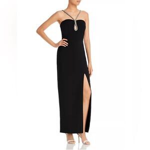 AQUA
Scuba Embellished Chain Dress in Navy